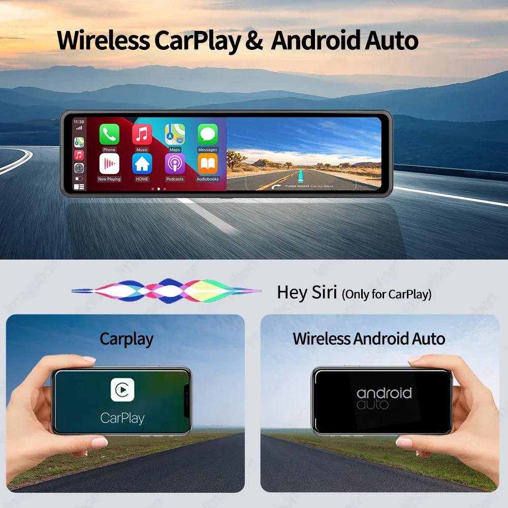 Imagebon 12" 4K ADAS Dash Cam Wireless CarPlay & Android Auto 5G WiFi Rearview Mirror Car DVR GPS FM Bluetooth Night Vision - Image 4